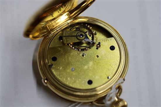 Usher & Cole, London. A Victorian 18ct gold hunter keyless chronograph pocket watch,